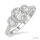 1 ctw Past, Present & Future Round Cut Diamond Engagement Ring With 3/8 ctw Oval Cut Center Stone in 14K White Gold