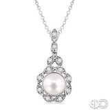 Sterling Silver 6.5mm Pearl and Diamond Pendant SDM-11168