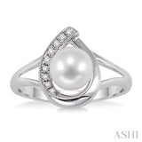 10k White Gold 6.5 mm Cultured Pearl and Diamond Ring  DCR-24713