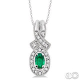 Sterling Silver Oval Emerald and Diamond Pendant SDM-11081