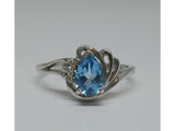 10k White Gold Pear Shape Blue Topaz Ring   DCR-24324