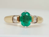 14k Yellow Gold Oval Cut Emerald and Baguette Diamond Ring  DCR-24339
