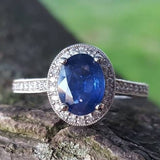 14k White Gold Oval Cut Blue Sapphire and Diamond Ring DCR-24420