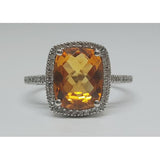 14k White Gold Cushion Cut Citrine and Diamond Ring DCR-24546