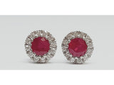 14k White Gold Round Ruby and Diamond Halo Stud Earrings - DER-25645