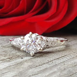 14k White Gold 1.11 CTW Vintage Diamond Filigree Engagement Ring DSR-23618
