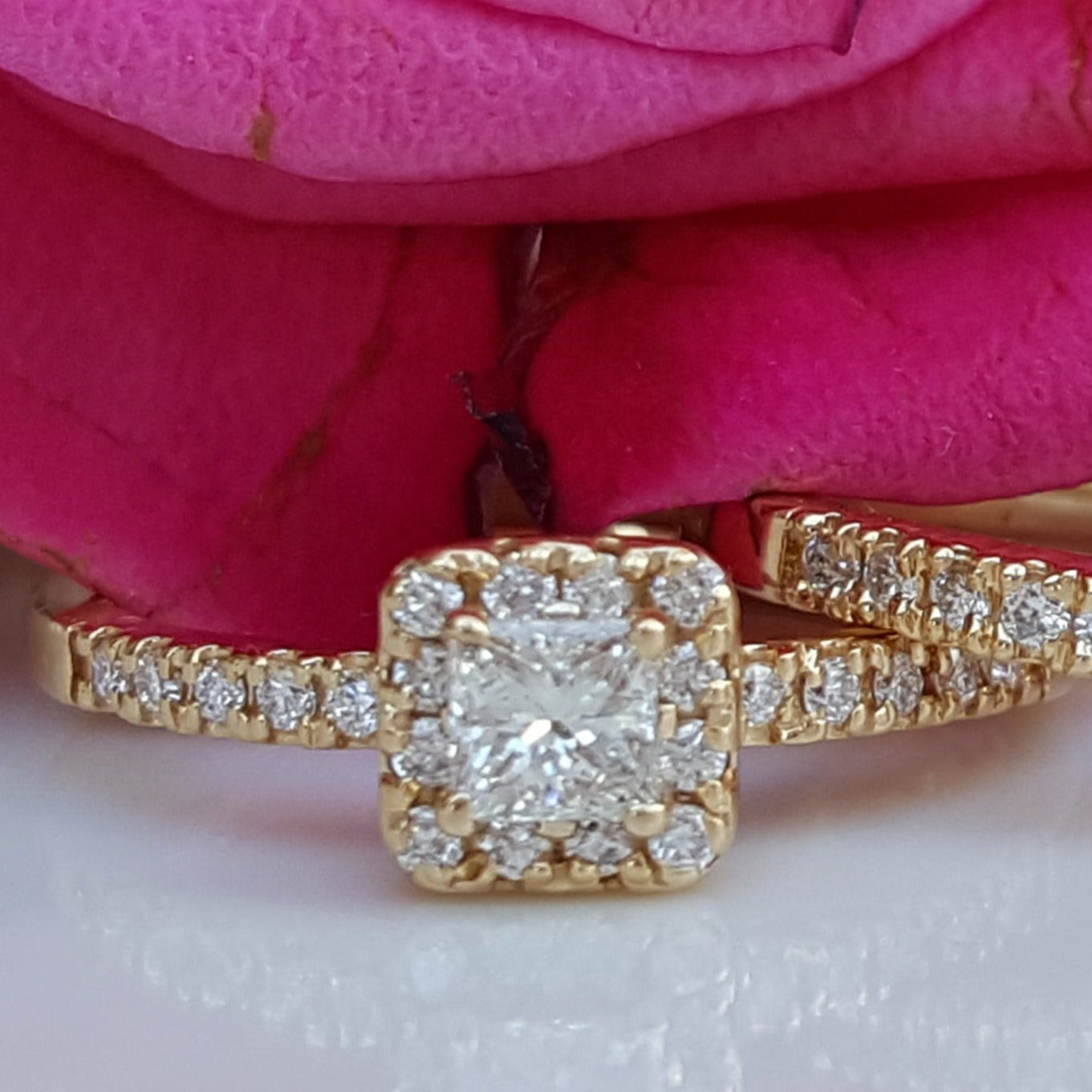 14k Yellow Gold Princess Cut Diamond Halo Ring Band DBS-22844