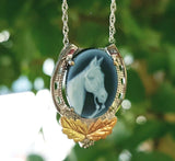 Black Hills Gold & Sterling Silver Horse Head Cameo Pendant   SSJ-12782